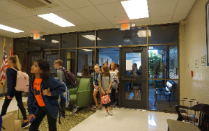  Students entering the building.